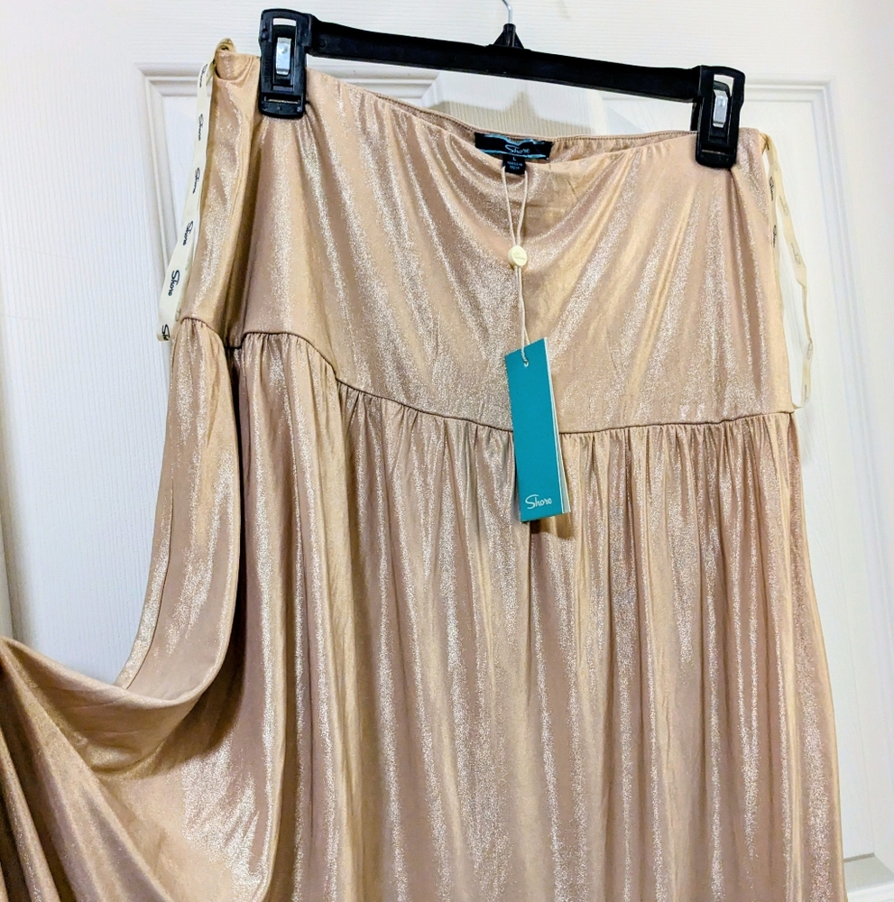 Shos Metallic Champagne Maxi Skirt